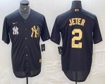 Nike New York Yankees #2 Derek Jeter black gold majestic baseball Jersey -BD 01