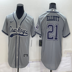 Nike Dallas Cowboys #21 Ezekiel Elliott Gray baseball jerseys Joint name-BD