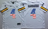 Michigan Wolverines Jim Harbaugh 4 USA Flag College Football Elite Jersey - White