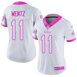 Nike Eagles #11 Carson Wentz women white pink Color Rush Limited Jersey