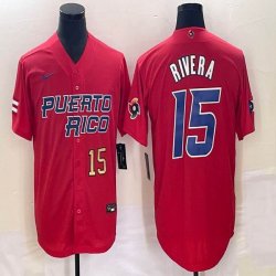 Puerto Rico Baseball #15 Emmanuel Rivera red 2023 World Baseball Classic Replica Player Jersey 07