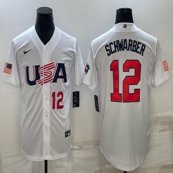 2023 World Cup #12 Kyle Schwarber white USA majestic baseball jerseys 08