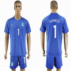 2016-2017 Greece them KARNEZIS #1 blue soccer jersey away