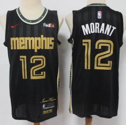 Nike Memphis Grizzlies 12 Ja Morant black nba basketball jerseys city version -S8