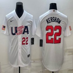 2023 World Cup #22 Clayton Kershaw white USA majestic baseball jerseys 07