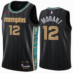 Nike Memphis Grizzlies #12 Ja Morant Black nba basketball jersey city version-XD