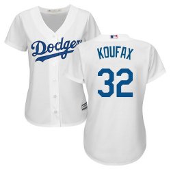 Women Los Angeles Dodgers #32 Sandy Koufax white majestic baseball jersey