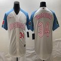 2023 World Cup Mexico #34 Fernando Valenzuela white skyblue majestic baseball jerseys-BD 05