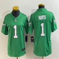 Women Nike Eagles #1 Jalen Hurts green Nike Vapor F.U.S.E. Limited Jersey