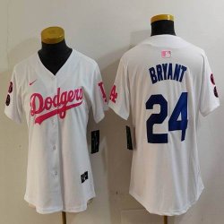 Women Nike Los Angeles Dodgers #24 Kobe Bryant white pink fashion MLB baseball Jersey-Joint name-BD