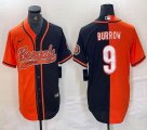 Nike Cincinnati Bengals 9# Joe Burrow orange black Splits baseball jerseys Joint name -BD