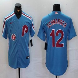 Nike Philadelphia Phillies #12 Kyle Schwarber skyblue throwback mlb jerseys 01