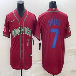 2023 World Cup Mexico #7 Julio Urias red blank majestic baseball jerseys 42