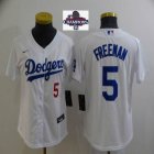 2024 World Series Champions patch Los Angeles Dodgers #5 Freddie Freeman white youth majestic baseball jersey