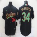 Nike Los Angeles Dodgers #34 Fernando Valenzuela black Green baseball jersey-BD