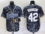 Nike Los Angeles Dodgers #42 Jackie Robinson gray camo majestic baseball Jerseys Joint name -BD 02