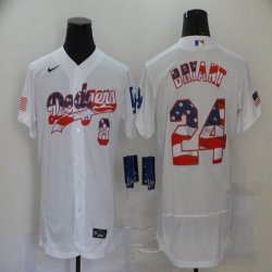 Los Angeles Dodgers #8 and 24# Kobe Bryant white USA flag Flexbase Authentic Collection Jersey With KB patch-BD