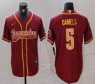 Washington Commanders #5 Jayden Daniels red baseball jersey Joint Name 02