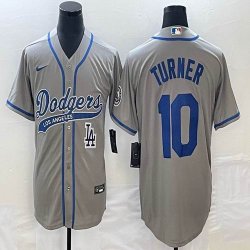 Nike Los Angeles Dodgers #10 Justin Turner gray majestic baseball Jerseys Joint name -BD 02