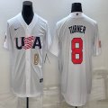 2023 World Cup #8 Trea Turner white USA majestic baseball jerseys 03