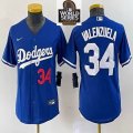 Women Nike Los Angeles Dodgers#34 Fernando Valenzuela blue majestic baseball jerseys-BD