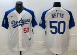 Nike Los Angeles Dodgers #50 Mookie Betts white blue fashion majestic baseball Jersey 02