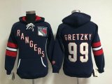 Women New York Rangers #99 Wayne Gretzky dark Blue Ice Hockey Hooded Sweatshirt