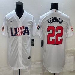 2023 World Cup #22 Clayton Kershaw white USA majestic baseball jerseys 11