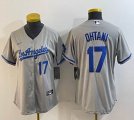 Women Los Angeles Dodgers #17 Shohei Ohtani gray Nike majestic baseball Jersey Joint name -BD 05