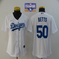 Nike Women Los Angeles Dodgers Mookie Betts white majestic baseball jersey 2020 Dodger World Series Champions