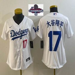 Women 2024 World Series Champions patch Los Angeles Dodgers #17 Shohei Ohtani Nike white baseball Jersey -BD 03