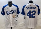 Nike Los Angeles Dodgers#42 Jackie Robinson white blue basketball baseball Jerseys 02