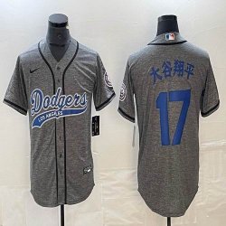 Los Angeles Dodgers #17 Shohei Ohtani Hemp grey Nike majestic baseball Jersey Joint name -BD 03