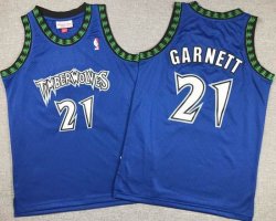 Youth Minnesota Timberwolves #21 Kevin Garnett blue Throwback basketball jersey-XD