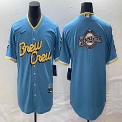 Nike Milwaukee Brewers blank skyblue majestic baseball jerseys big logo