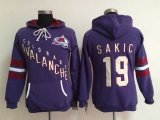 women Colorado Avalanche #19 Joe Sakic purple Ice Hockey Hooded Sweatshirt