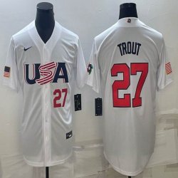 2023 World Cup #27 Mike Trout white USA majestic baseball jerseys 08