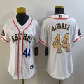 Youth Nike Houston Astros #44 Yordan Alvarez white baseball jerseys champion patch-BD 01