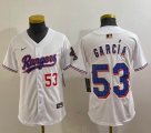 Youth Nike Texas Rangers #53 Adolis Garcia white majestic baseball jerseys Champion patch-BD 01