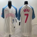 2023 World Cup Mexico #7 Julio Urias white skyblue majestic baseball jerseys 01