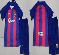 2023-2024 Barcelona club red blue kid soccer jerseys home