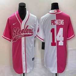 Nike Steelers #14 George Pickens pink and white splits baseball Jersey Joint name-BD