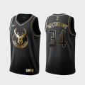 Nike Milwaukee Bucks 34# Giannis Antetokounmpo Black gold basketball jersey Honor Edition -XD