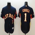 Nike Houston Astros #1 Carlos Correa blue baseball jerseys with Majestic MLB World Series patch