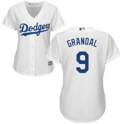 Women Los Angeles Dodgers #9 Yasmani Grandal white majestic baseball jersey