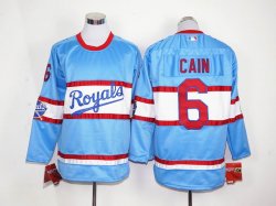 Kansas City Royals #6 Lorenzo Cain skyblue long sleeves baseball jersey