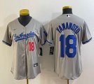 Women Nike Los Angeles Dodgers #18 Yoshinobu Yamamoto gray majestic baseball jerseys 03