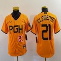 Youth Nike Pittsburgh Pirates #21 Roberto Clemente gold majestic baseball jerseys city version-BD 06