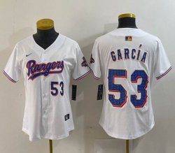 Women Nike Texas Rangers #53 Adolis Garcia white majestic baseball jerseys Champion patch-BD 03