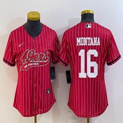 Women Nike San Francisco 49ers #16 Joe Montana red baseball jerseys -BD 01